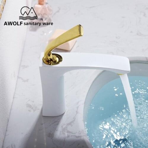 Solid Brass Basin Faucet Matte Black Chrome White Gold Bathroom Sink Faucet Modren Hot Cold Mixer Water Tap ML8078
