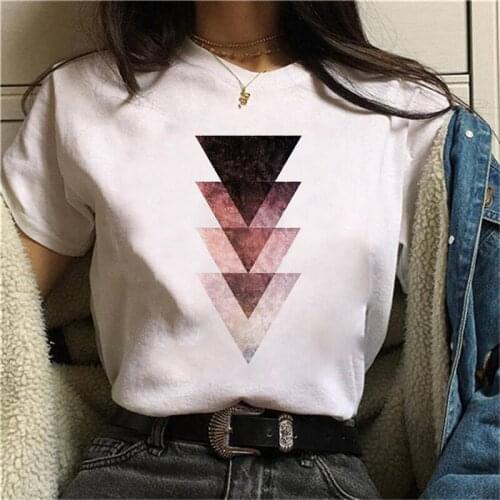 Women 90s Short Sleeve Summer TShirt New Geometric figure printed t shirt Harajuku Fashion landscape T-shirt