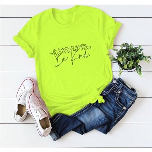 Plus Size S-5XL BE KIND Print Women Shirts 100%Cotton TShirt O Neck Short Sleeve Tees Summer T Shirt Women T-Shirt Female Top