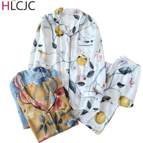 Women Summer Pajamas Thin Long-sleeved Sleepwear Rayon Print Loungewear Two Piece Set Loose Satin Pijama Mujer Home Clothes 2021