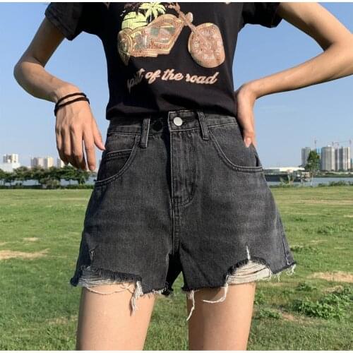 Women 2021 Summer Fashion High-waisted Denim Shorts Female New Loose Wide-legged Hot Shorts Ladies Thin Ripped Shorts Y52