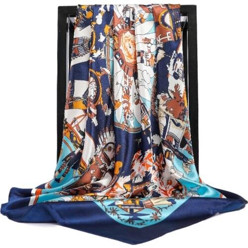 Fashion Floral Print Kerchief Silk Satin Hair Scarf For Women Square Shawls Wraps 90*90cm Winter Neck Scarves For Lady Cartoon