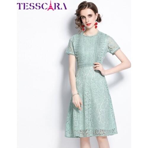 TESSCARA Women Summer Elegant Lace Dress Festa High Quality Office Lady Party Robe Femme Runway Vintage Designer A-Line Vestidos