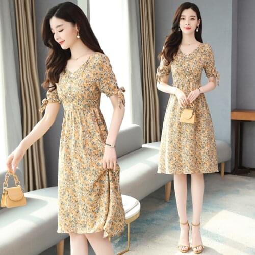 Plus Size Summer Floral Chiffon Midi Dress 2021 Vintage Korean Women Party Maxi Vestidos Casual Sexy V-Neck Boho Beach Sundress