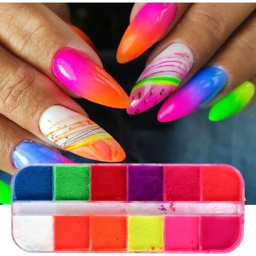 1Box Nail Powder Neon Phosphor Fluorescent Pigment Set Nail Glitter Ombre Chrome Dust DIY Gel Polish For Nails Art Decor NFYE