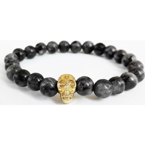 2017 New Design Yoga Men Jewelry Retail Top Quality 8mm Labradorite Stone Bead with Skull Bracelets