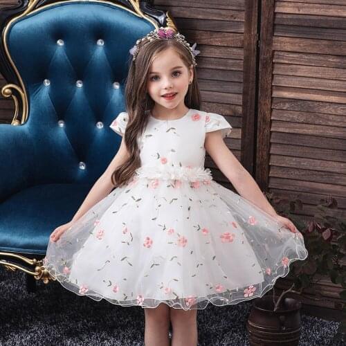 2020 Flower-Dress Girls' Elegant New Princess Dress Embroidered Childrens Dress Small Host Flower Girl Dress