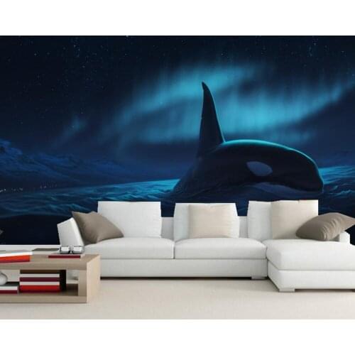 Papel de parede Orca Night Animals photo night time 3d wallpaper for living room TV wall bedroom kitchen wall papers home decor