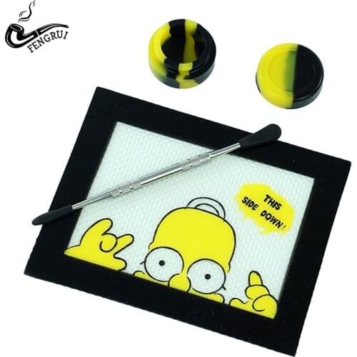 5ml Silicone Storage Box with Cover + Cup Coaster Silicone Rectangle Dab Mat + Mini Metal Dabber Tool for Wax