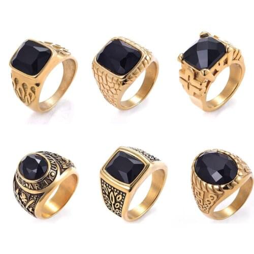 Fashion Mens Rings Luxury Dubai Male Signet Blank Jewelry black Stone wedding band Rings Multiple choices