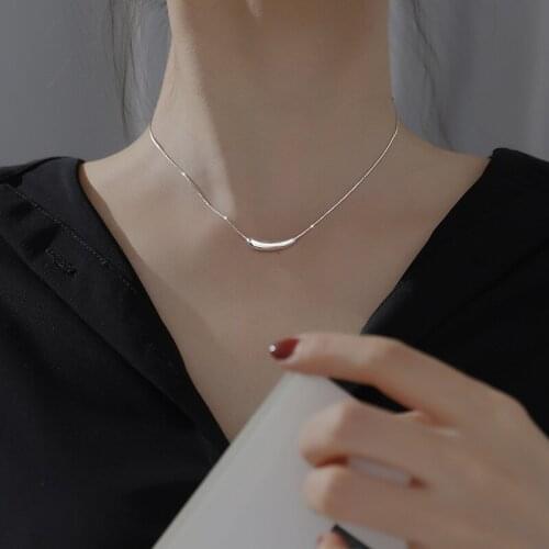 ARLIE 925 Sterling Silver Small Eggplant Bend Tube Necklace For Women Minimalist Gold Color Clavicle Chain Charm Party Jewelry