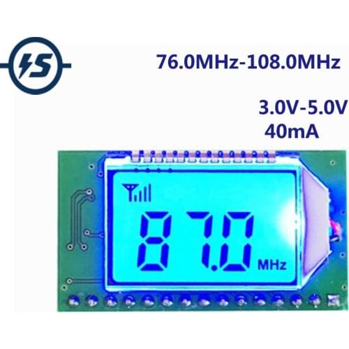 FM Radio Module Serial Port Frequency Modulation Wireless Audio Receiver Board 3-5V 40mA UART Stereo 500mW 87.0MHz-108.0MHz