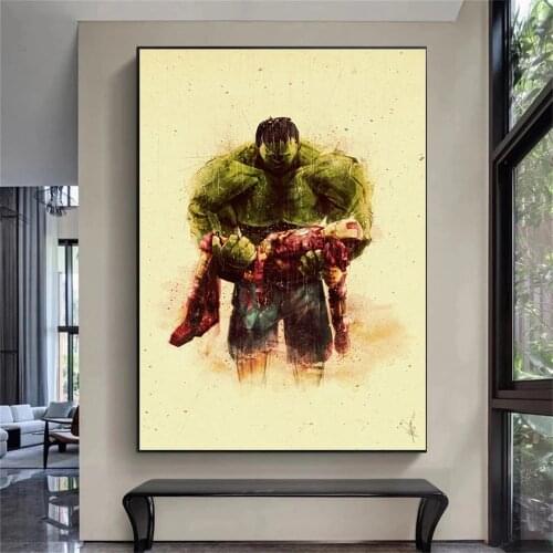 Hulk carrying Iron Man in his arms Canvas Paintings Funny Superheros Comics Pictures Wall Art Prints Poster Living Room Decor