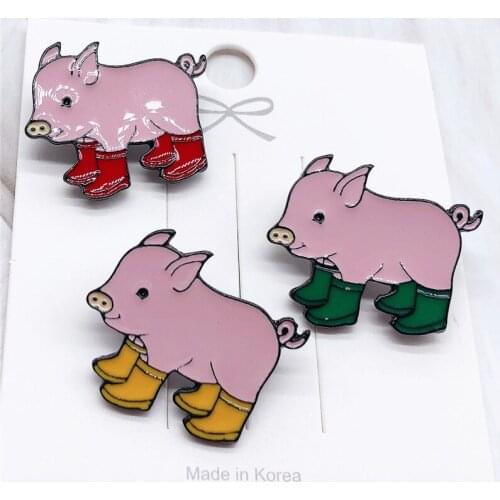 Pink Collection styles pins Round Rose Flower Rain boots pig Soft Enamel Lapel Pin Badge Brooches Wholesale 2021