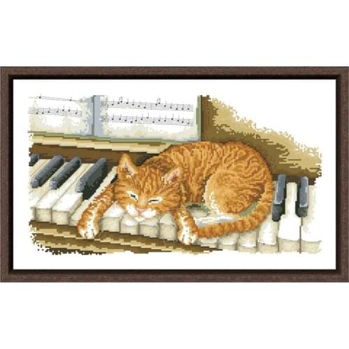 Cat piano cross stitch kits animal sleep pattern design 18ct 14ct 11ct unprint canvas embroidery DIY needlework