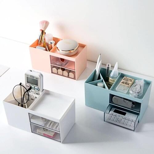 Small Drawer Type Desktop Cosmetics Storage Box Makeup Brush Holder Organizer Make Up Storage Case