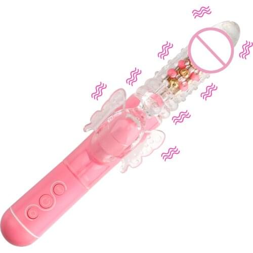 OLO Butterfly Vibrator Telescopic Rotating Bead Rods Dual Vibration Wand G Spot Dildo Sex Toys for Women Female Masturbator
