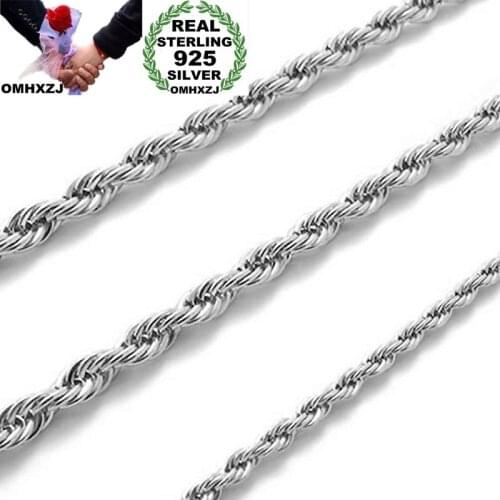 OMHXZJ Wholesale Personality Fashion Unisex Party Wedding Gift Silver 3MM Rope Chain 925 Sterling Silver Chain Necklace NC185