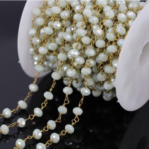 Wholesale 5M Fashion Wire Wrapped Rosary Chain,Faceted milk white Crystal Glass Beaded Chain Necklace bracelet Jewelry Findings
