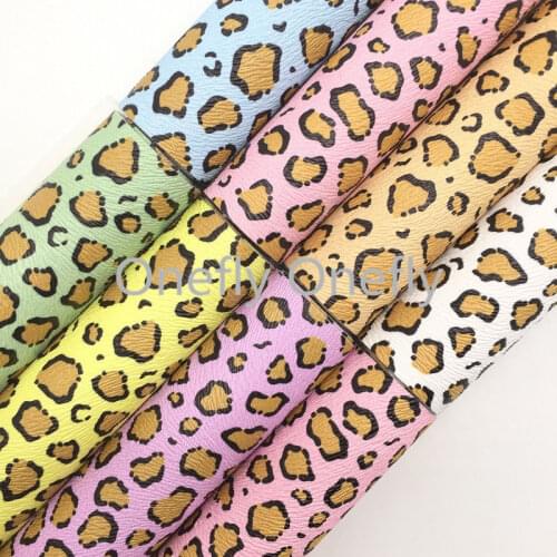 Onefly Wholesales Dropshipping Leather Supplier Leopard Printed Synthetic Faux Vinyl Leather Fabric Sheets For Bow DIY FZ064