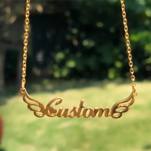 Boho Angel Wings Custom Name Necklace Gold Ketting Stainless Steel Chain Personalized Name Necklaces For Women Wedding Gift