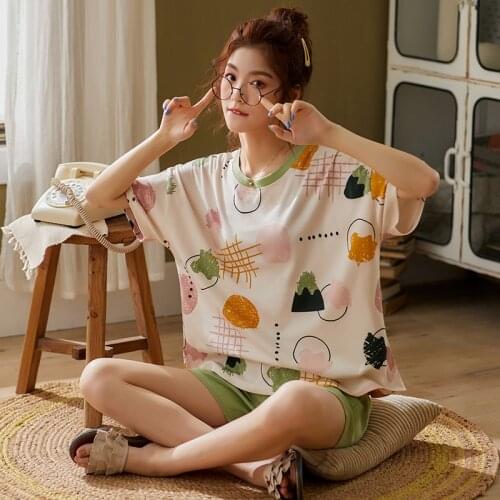 BZEL Fashion Womens Sleepwear Sets Cute Cartoon Femme Pijamas Pyjma Short Sleeve Shorts Homewear Spring Summer Ladies Underwear