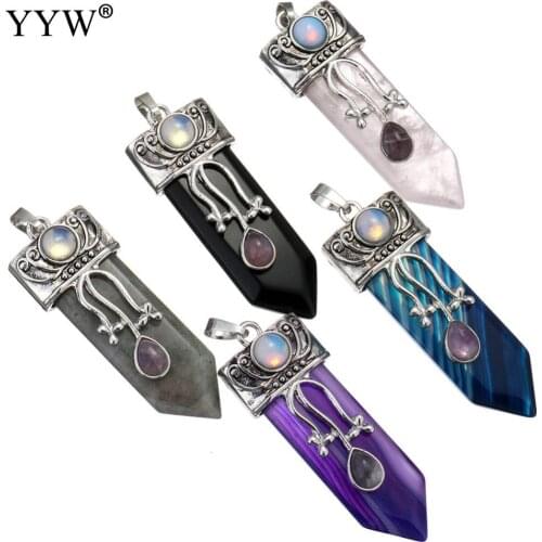 Gem stone Pendants Jewelry with Brass pendulum plated natural & different materials for choice & blacken Necklace Pendant