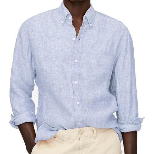 2021 Summer Linen Shirts Custom Made Shirts Tailor Made Dress Shirts Custom Fit Pale Blue Tailored Men Linen Shirts Long Sleeve