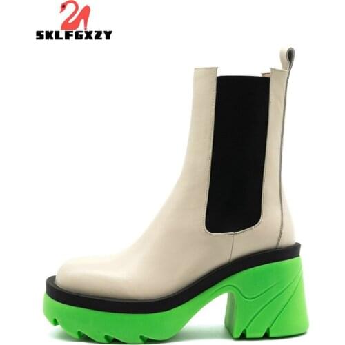SKLFGXZY 2021 Full Genuine Leather Boots Women Chelsea Boots Platform Shoes Fashion Autumn Ankle Boots Women Shoes