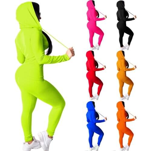 Tracksuit Womens Suit Zipper Hooded Jacket Top and Pants Leggings Sportswear 2 piece outfits for women pants and top 2pcs sets