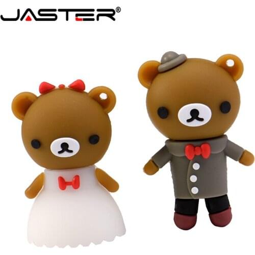 JASTER Wedding Gift cartoon bear pendrive 4GB 8GB 16GB 32GB 64GB bride groom pen drive usb flash drive