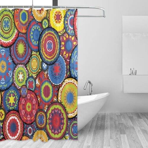 Vintage Uzbekistan Ornaments Shower Curtain Polyester Fabric Bathroom Home Decoration Waterproof Print Bath Curtains with Hooks