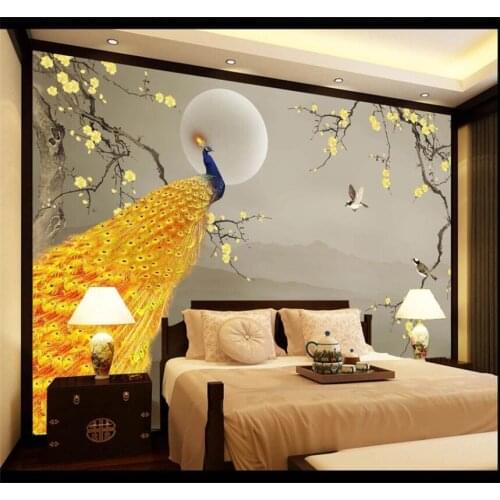 XUESU Customizable wallpaper 3D/5D/8D waterproof wall covering new Chinese plum blossom peacock background wall