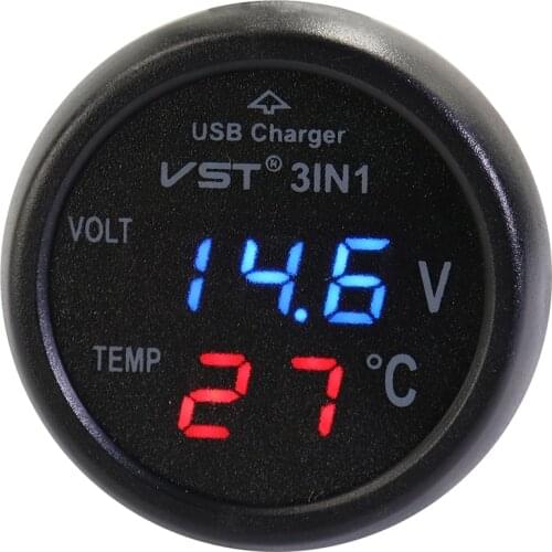 Car Battery USB Phone Charger Adapter Voltage VST B7006 3 in 1 Temperature Meter Outdoor Personal Car Parts Decoration