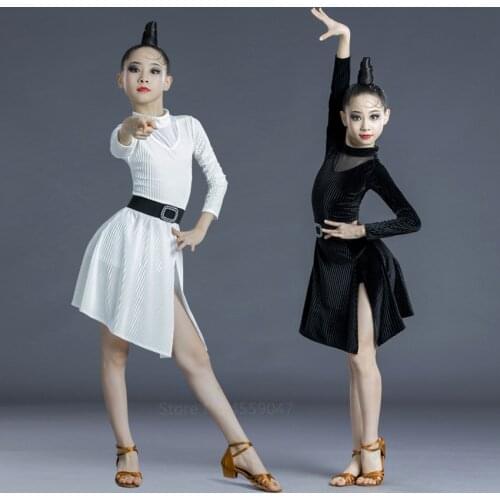 Latin Velvet Dance Clothes for Girl Solid Color Elegant Dance Competition Skirts Lace Splice Comfortable Bandage Child Vestidos