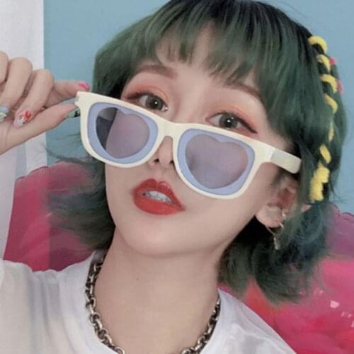 Womens Cream Personality Square Sunglasses Fashion Heart Glasses Lovely Sun glasses Pink Shades For Women Customizable