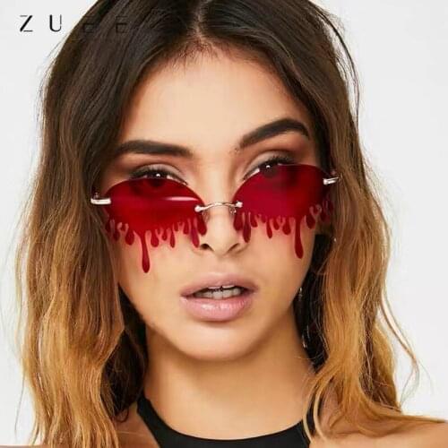 Rimless Sunglasses Women fashion Vintage Unique Tears Shape Steampunk high quality Gafas Shades UV400