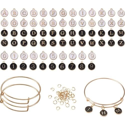 1Set Alloy Enamel Charms Pendant Flat Round with Alphabet/Number For Adjustable Bangle Dangle Earring DIY Making Accessories