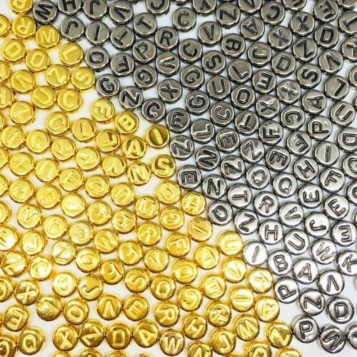 100pcs/lot Gold/Silver 4*7mm Oblate Letter Beads Mixed Spacer Loose Beads For Bracelet Jewelry Making Accessories