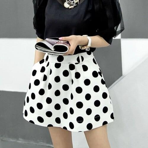 2016 Summer New Fashion Women Plus Size 3XS-10XL Black/White Polka Dot Print Chiffon Skirt Ladies Casual Short Mini Skirt