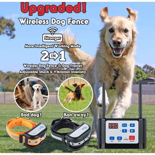2020 Upgraded Wireless Dog Fence Electric Training Collar 2-in-1 Dual Adjustable Range Control 100-990 ft Rechargeable for Dog