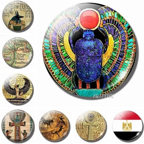 50MM Ancient Egypt Fridge Magnets Glass Scarab Isis Anubis Cleopatra Scarab Egyptian Cross Magnetic Refrigerator Stickers Decor