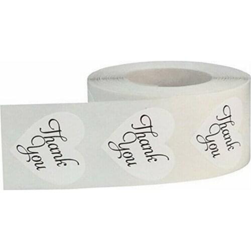 500pc Thank You Stickers DIY Craft White Heart-Shaped Gift Lables Wedding Decor