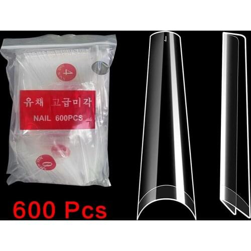 600Pcs Transparent Stiletto Fake Nail Tips Acrylic Ballerina Nail Tips Long Shape Half Cover Coffin False Nail 10 Sizes