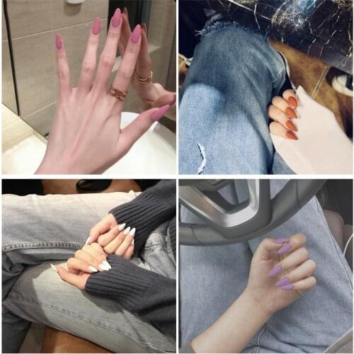 American punk style Ins multiple matte pure color false nails 24pcs Long-pointed lady full nail tips bride cute fake nails