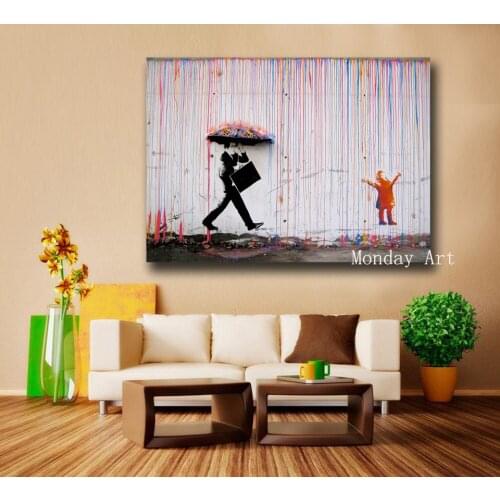 Large oil painting hand painted Graffiti Art Abstract Rain Canvas Painting For Living Room Home Decor Oil Painting Wall art