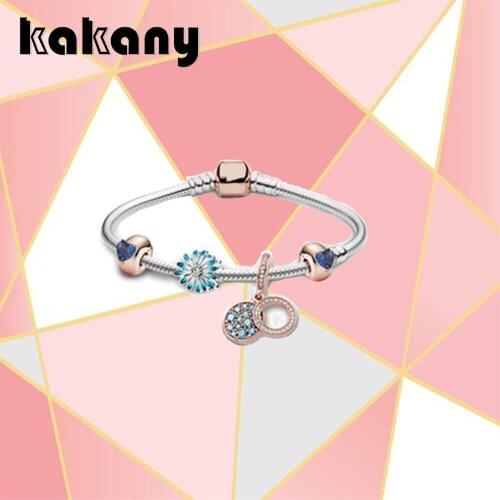 100% S925 Sterling Silver Daisy Ice Blue First Love Bracelet Set. Original Diy Jewelry, Suitable As A Gift For Girlfriend