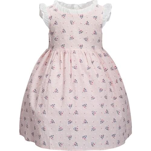 Cindy&Nancy New Summer Girls Cute Floral Printed Jacquard Ruffle O-neck Sleeveless 1-6yrs Cotton Woven Princess Casual Dresses