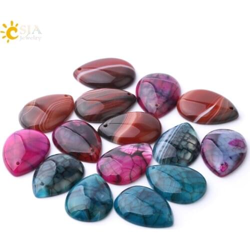 CSJA Natural Stripe Agates Pendant Water Drop Shaped Flat Beads with Hole for Women Men DIY Necklace Handmade Charm Jewelry F905