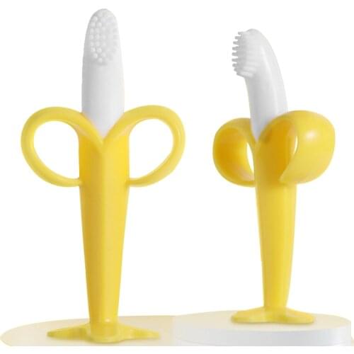 Baby Teether Toys Safe BPA Free Toddler Banana Teething Ring Silicone Chew Dental Care Toothbrush Nursing Beads Infant Gifts